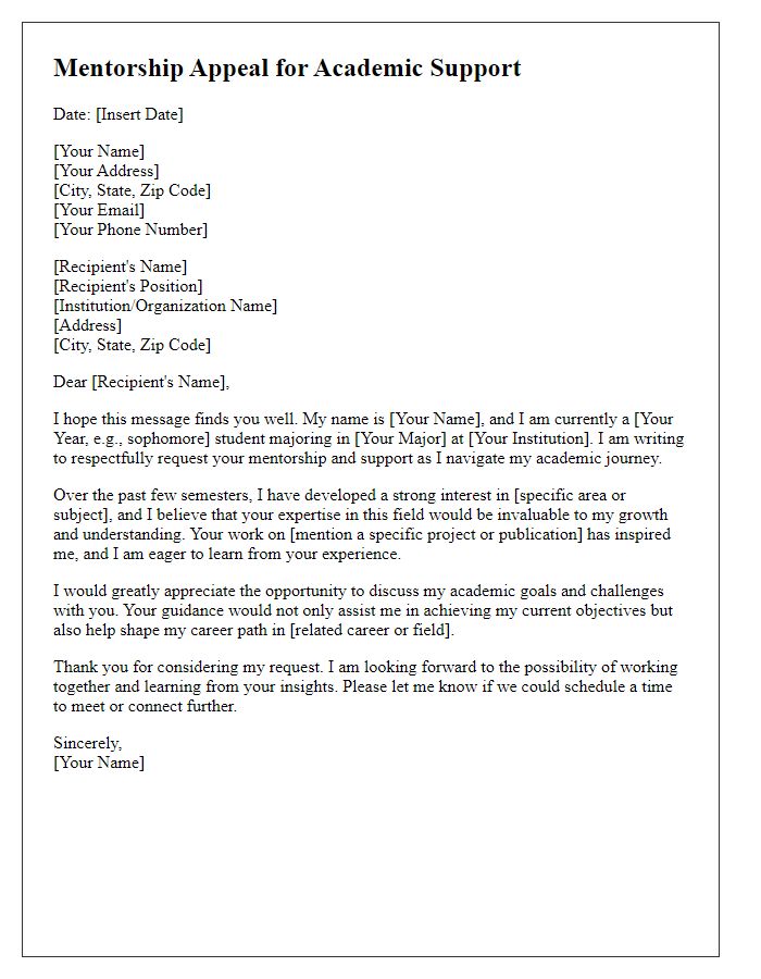 Letter template of mentorship appeal for academic support