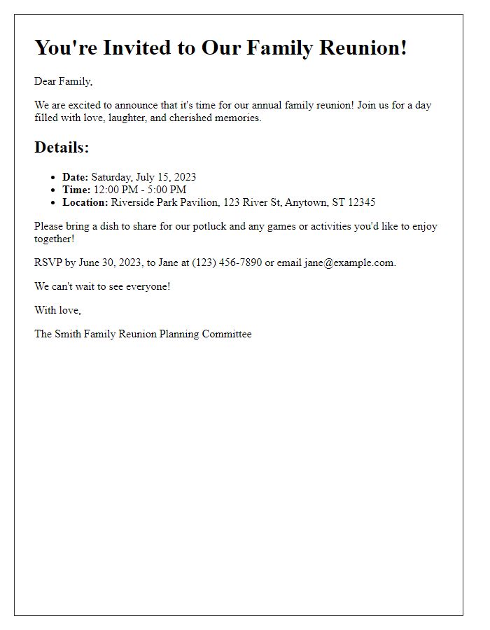 Letter template of family reunion invitation