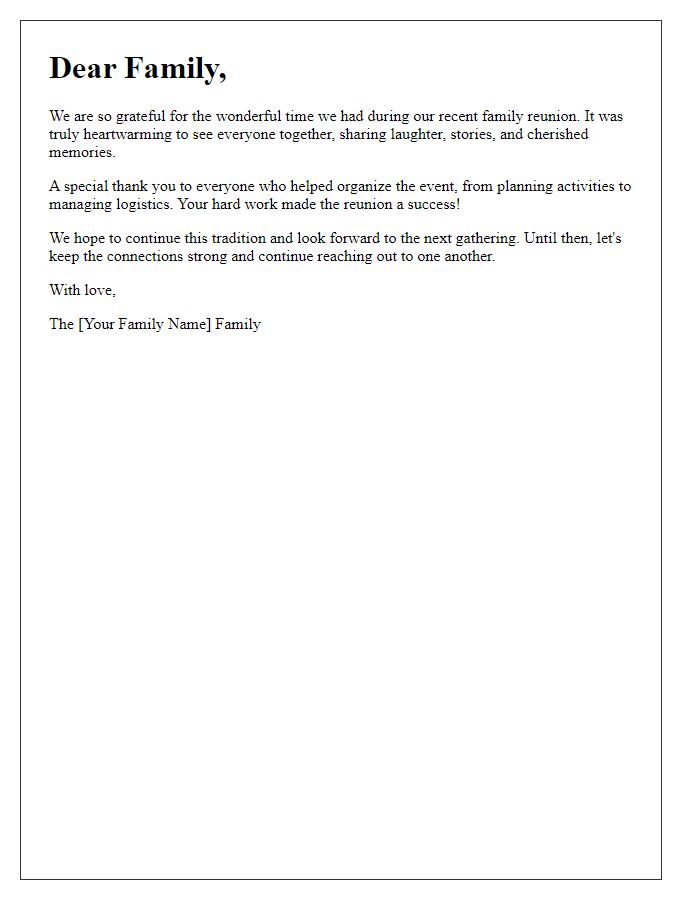 Letter template of family reunion post-event thank you