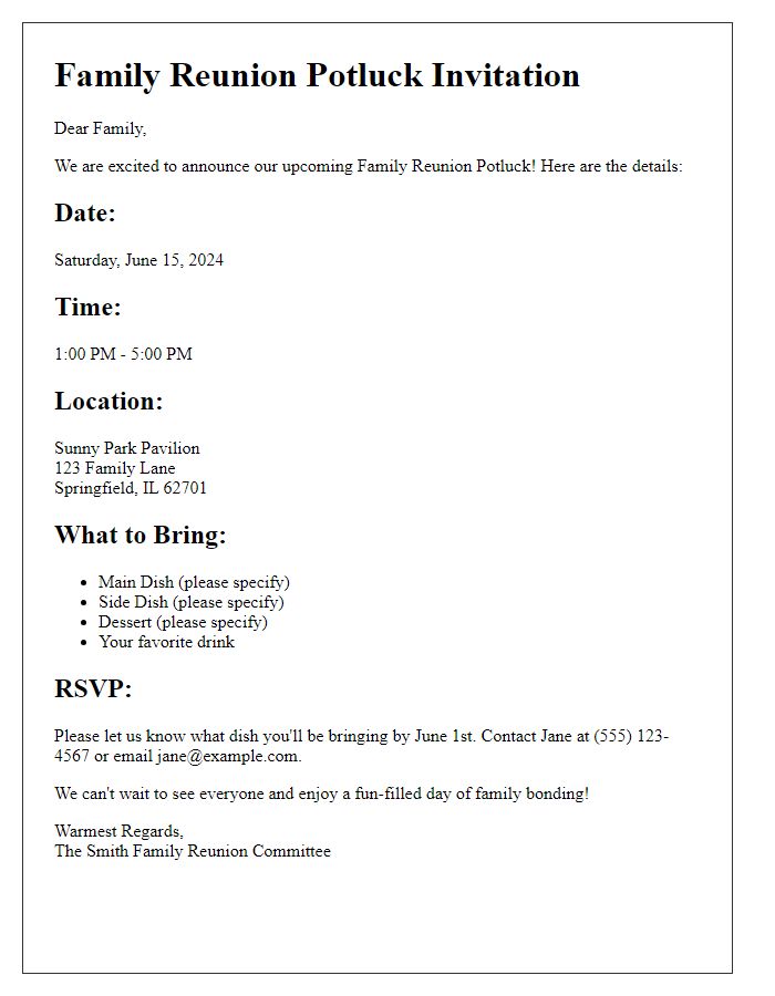 Letter template of family reunion potluck details