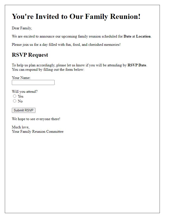 Letter template of family reunion RSVP request