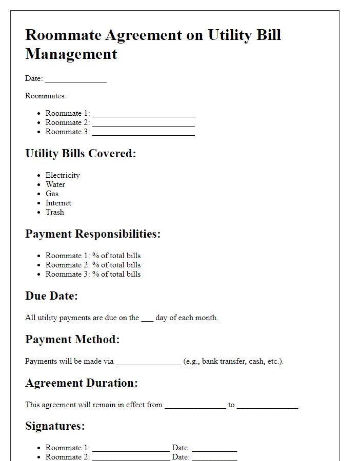 Letter template of roommate agreement on utility bill management.