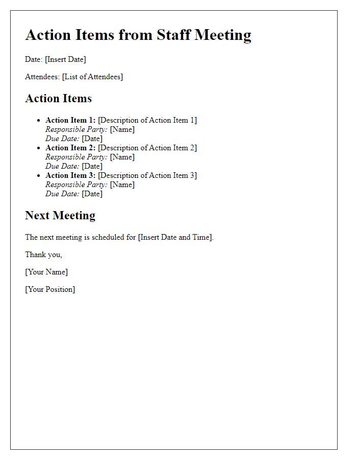 Letter template of action items from staff meeting