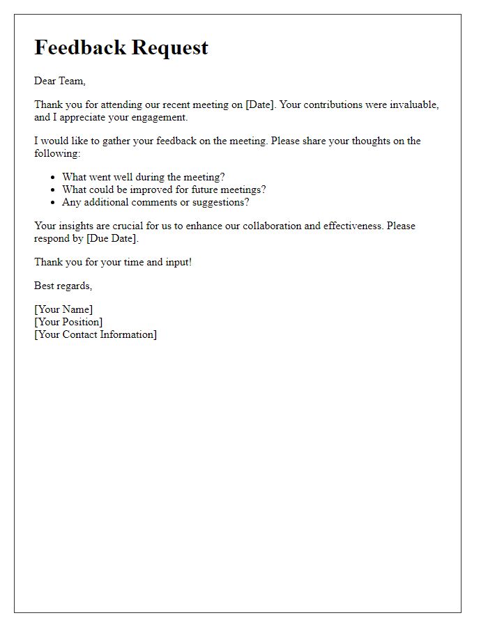 Letter template of feedback request after team meeting