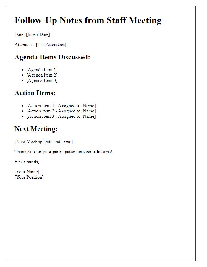 Letter template of follow-up notes from staff meeting