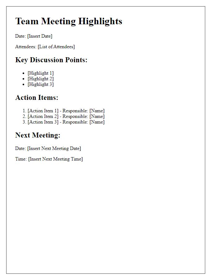 Letter template of highlights from team meeting