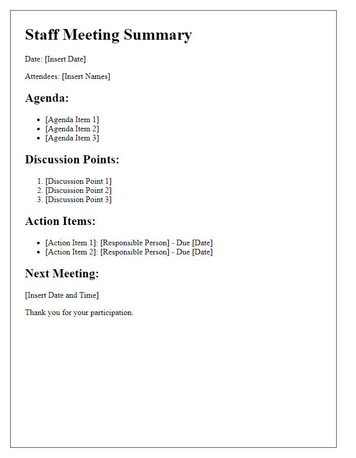 Letter template of post-staff meeting summary