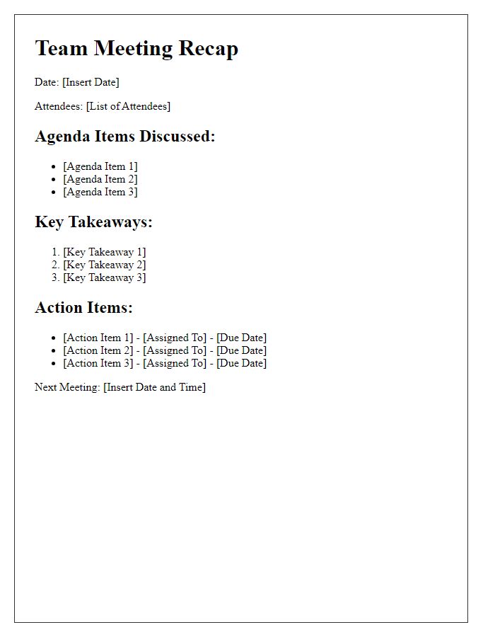 Letter template of recap for team meeting discussion