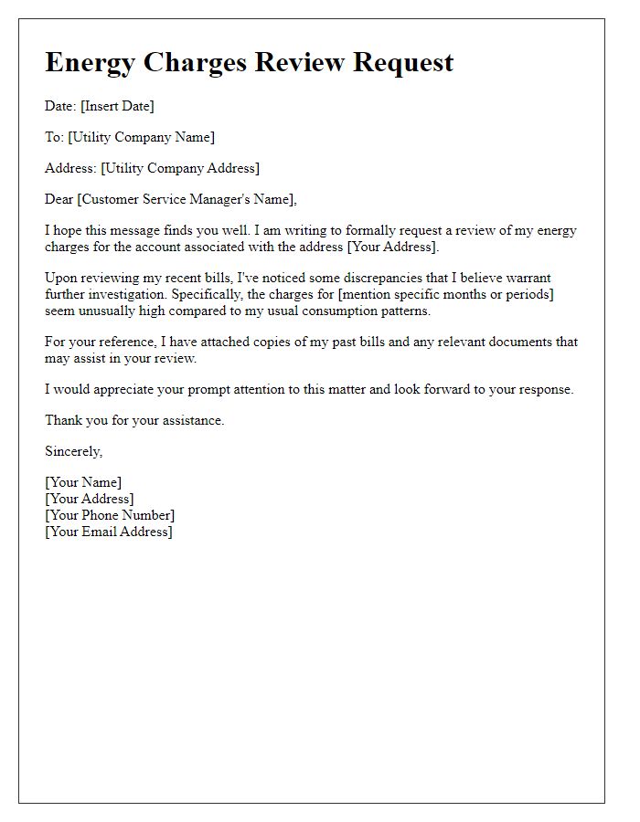 Letter template of energy charges review request