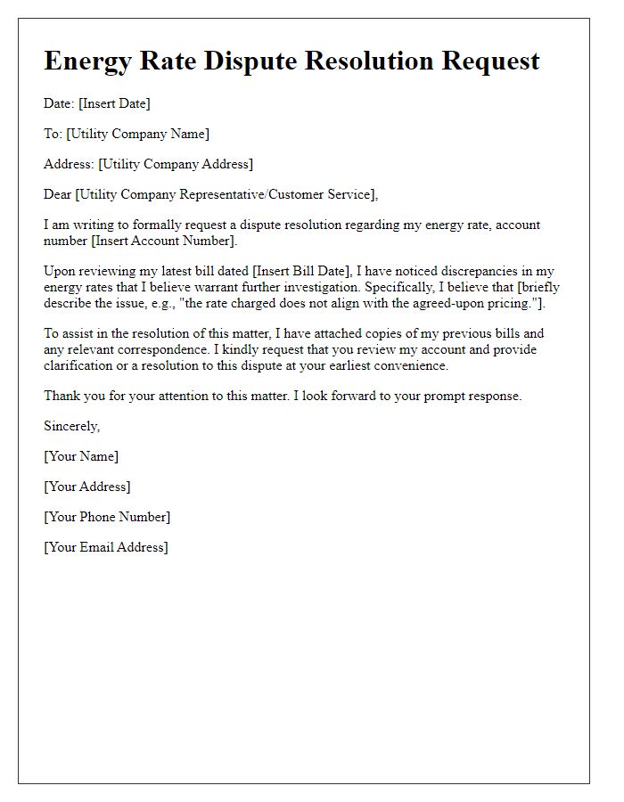 Letter template of energy rate dispute resolution request