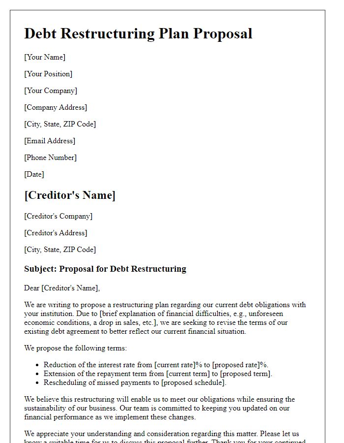 Letter template of business debt restructuring plan