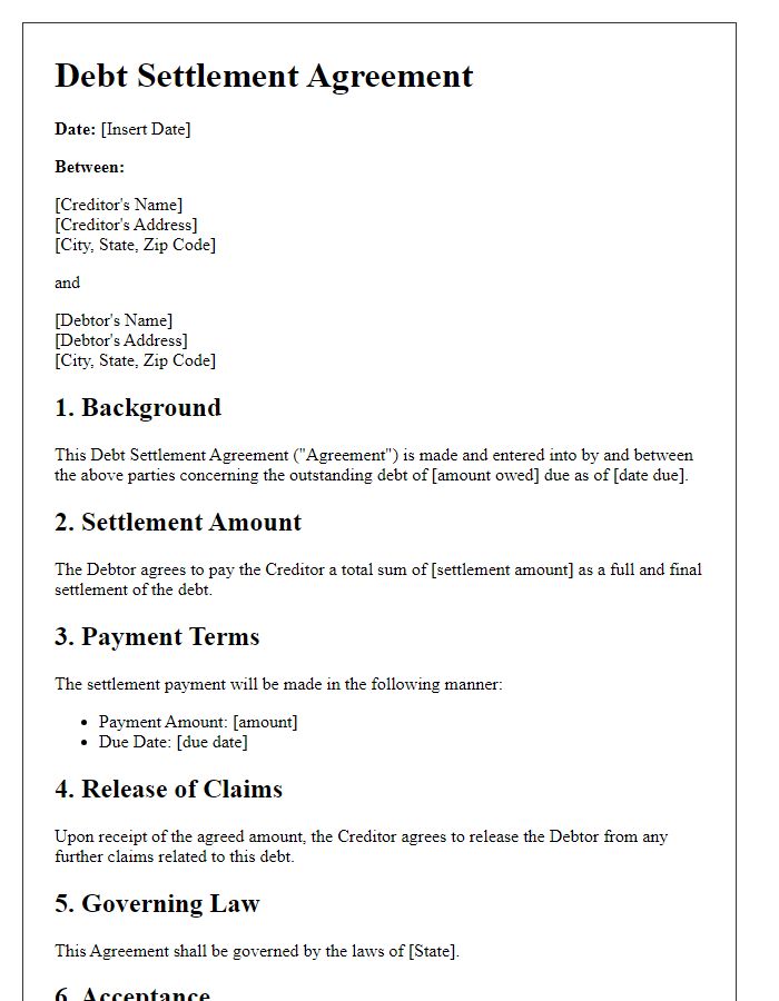 Letter template of business debt settlement agreement