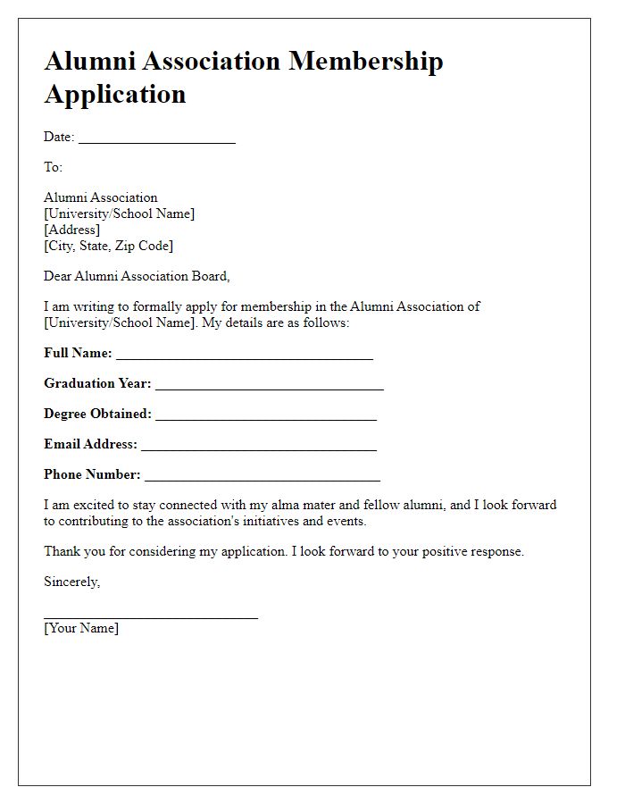 Letter template of Alumni Association Membership Application