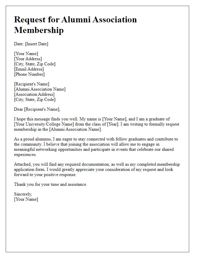 Letter template of Request for Alumni Association Membership