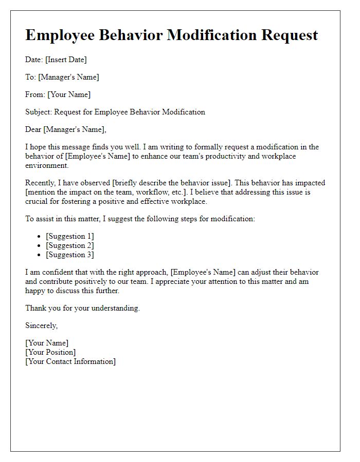 Letter template of employee behavior modification request.