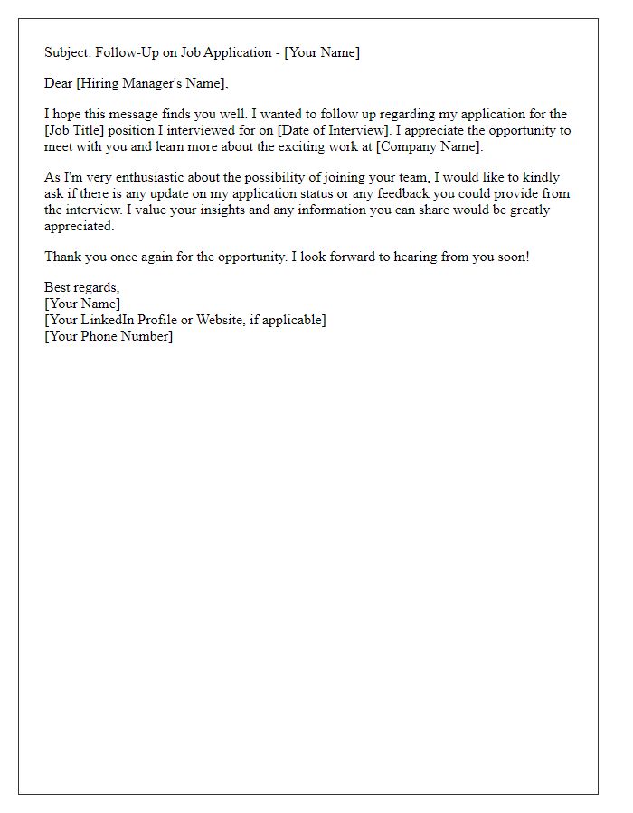 Letter template of job candidate follow-up for feedback request