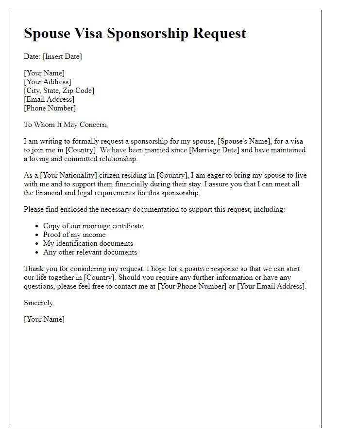 Letter template of spouse visa sponsorship request.