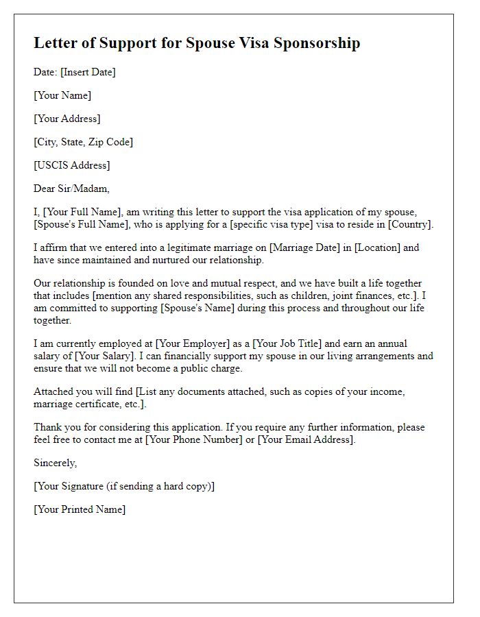 Letter template of spouse visa sponsorship support.