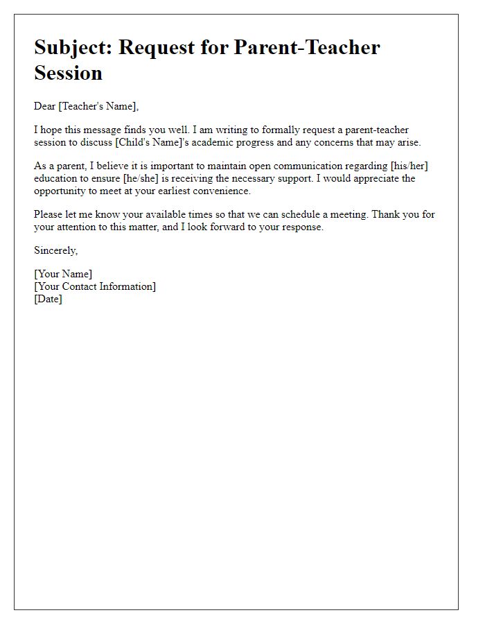 Letter template of appeal for parent-teacher session