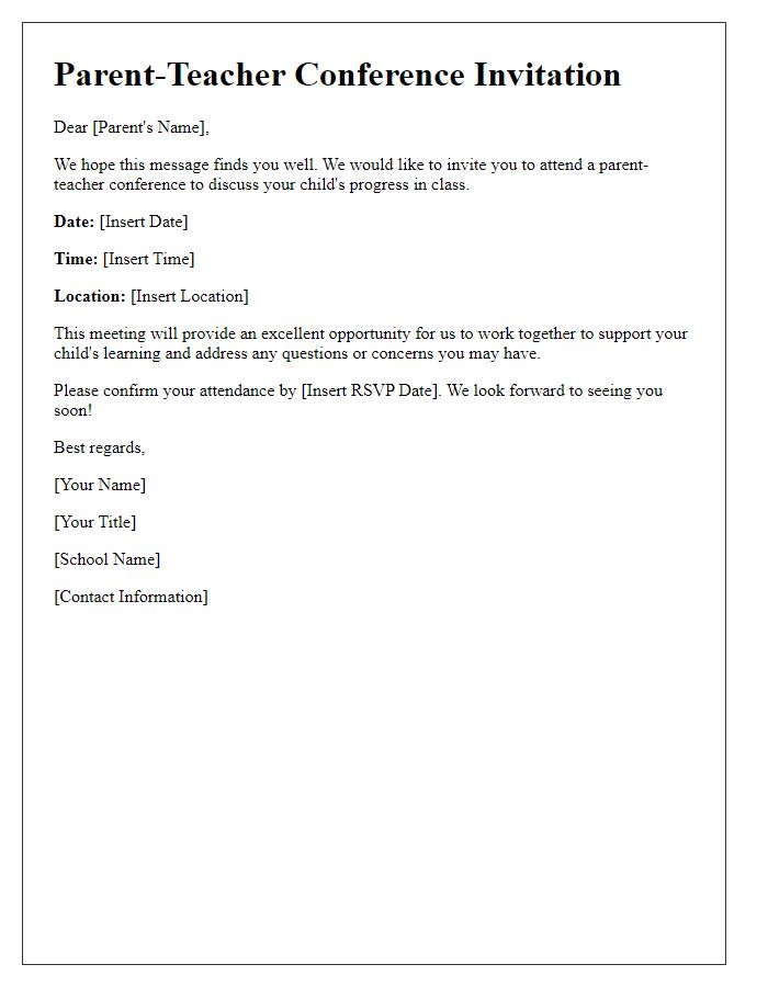 Letter template of planning a parent-teacher conference