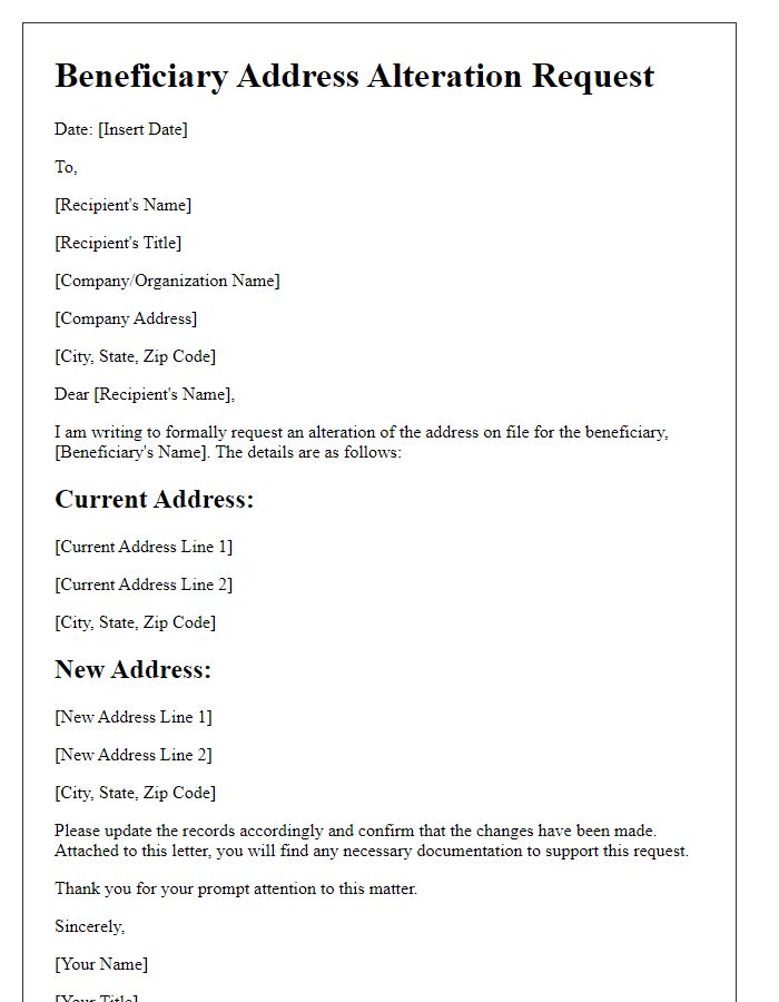 Letter template of beneficiary address alteration form