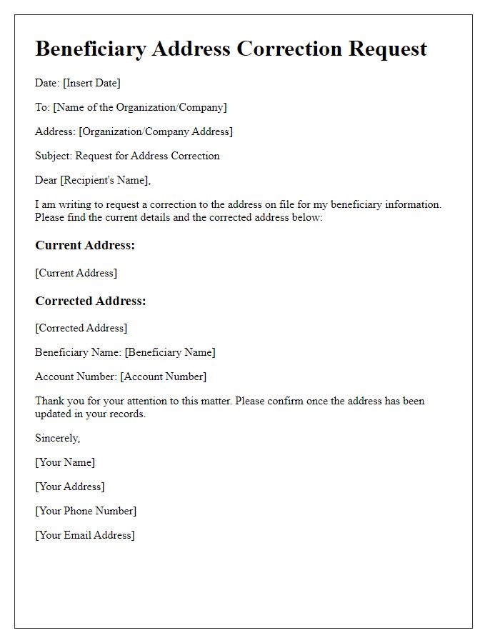 Letter template of beneficiary address correction form