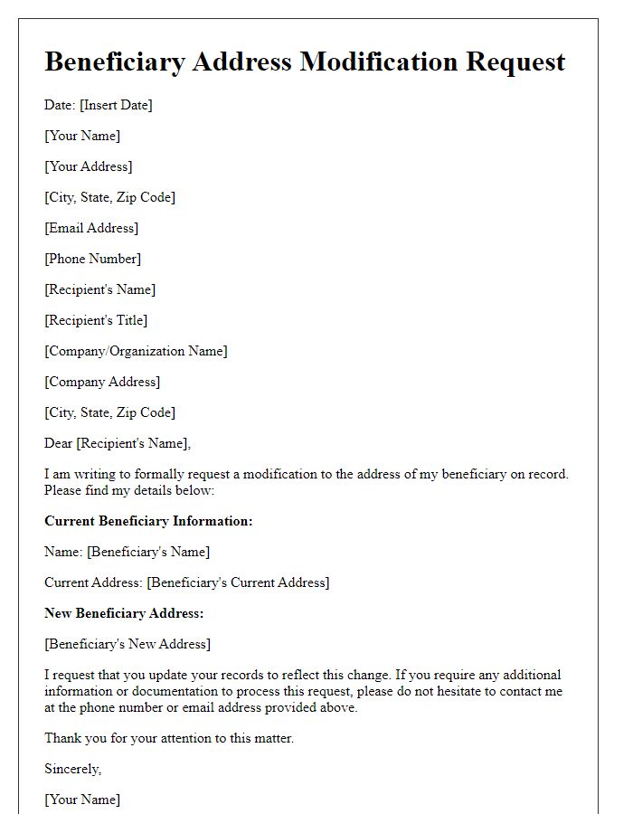 Letter template of beneficiary address modification request