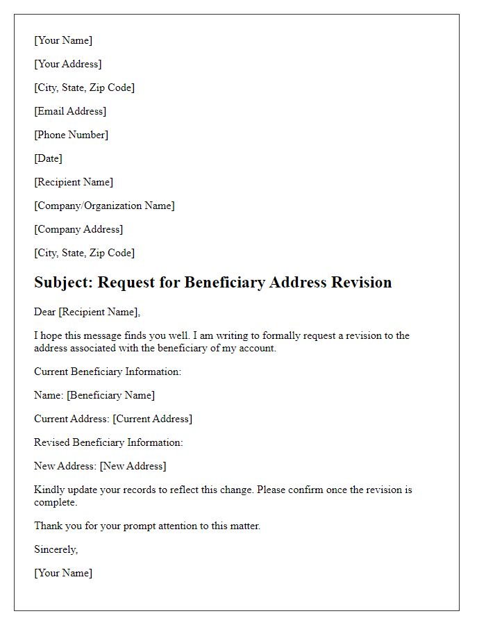 Letter template of beneficiary address revision request