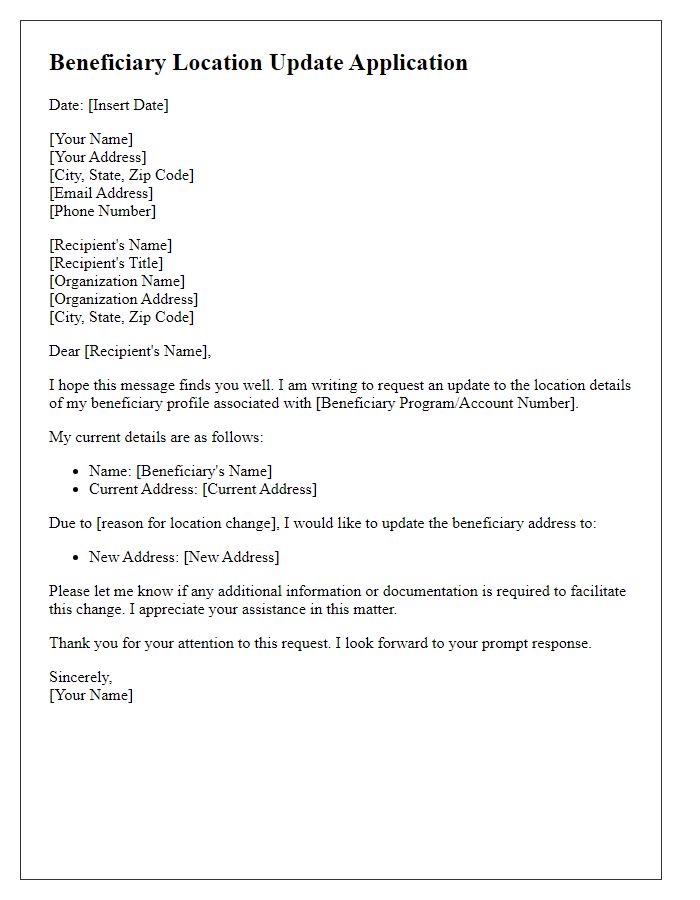 Letter template of beneficiary location update application