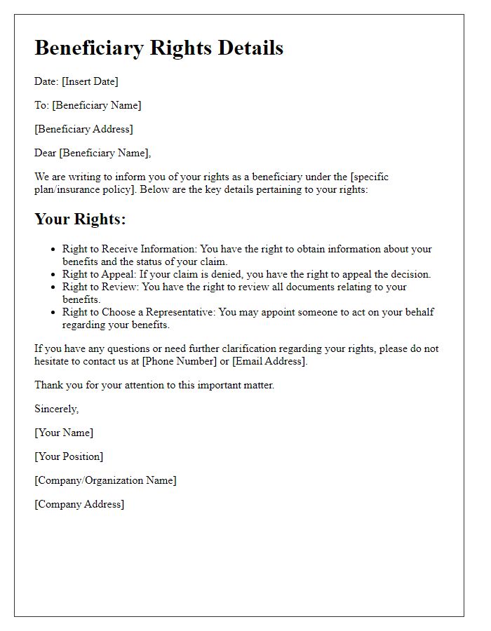 Letter template of beneficiary rights details