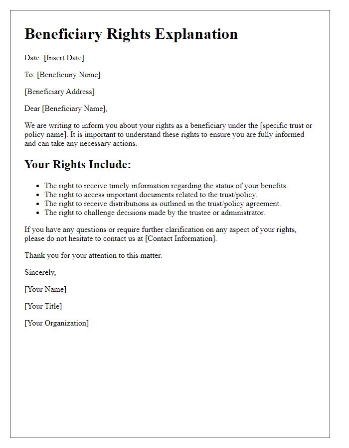 Letter template of beneficiary rights explanation