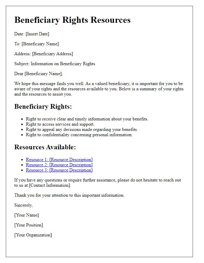 Letter template of beneficiary rights resources