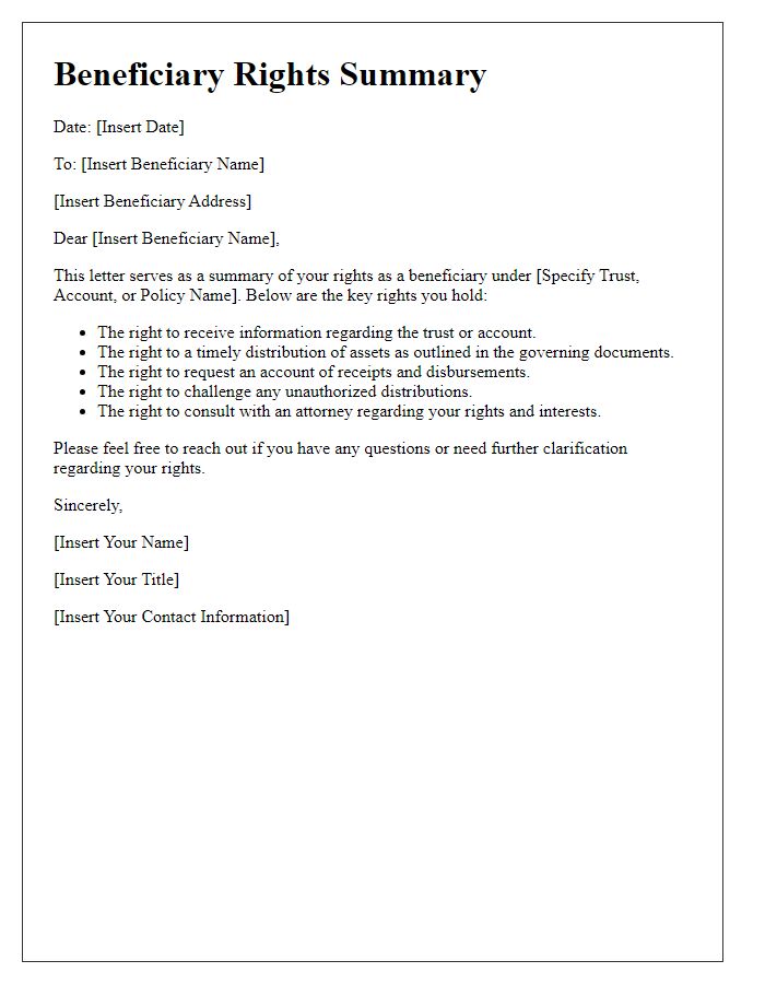 Letter template of beneficiary rights summary