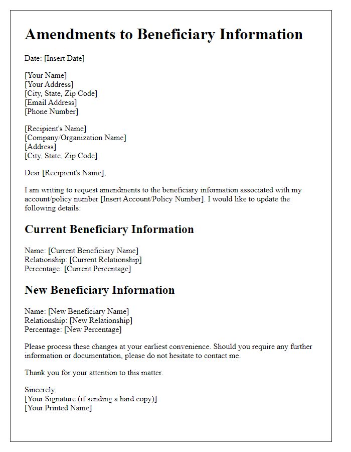 Letter template of Amendments to Beneficiary Information