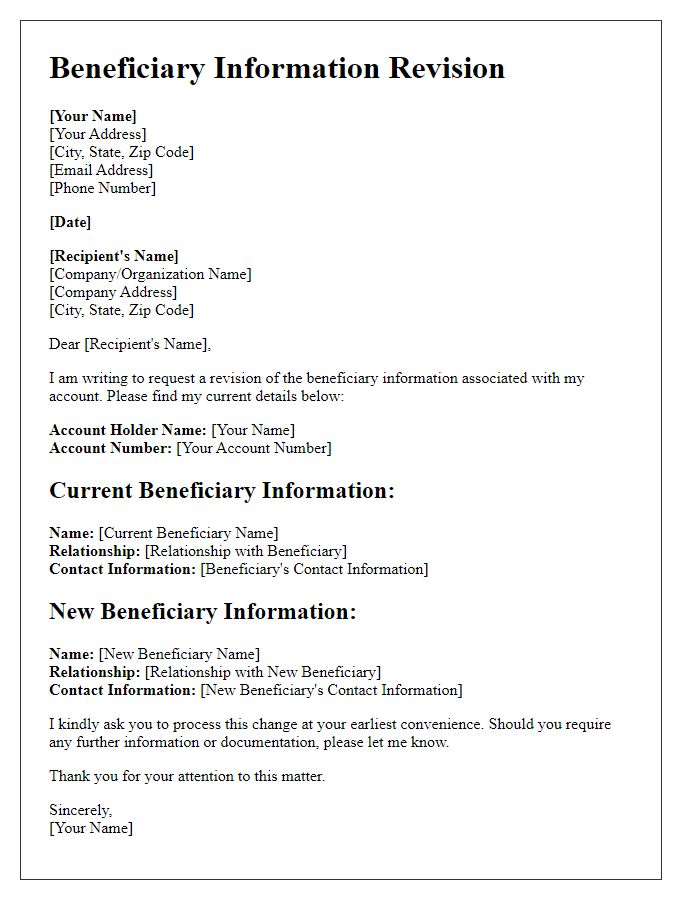 Letter template of Beneficiary Information Revision