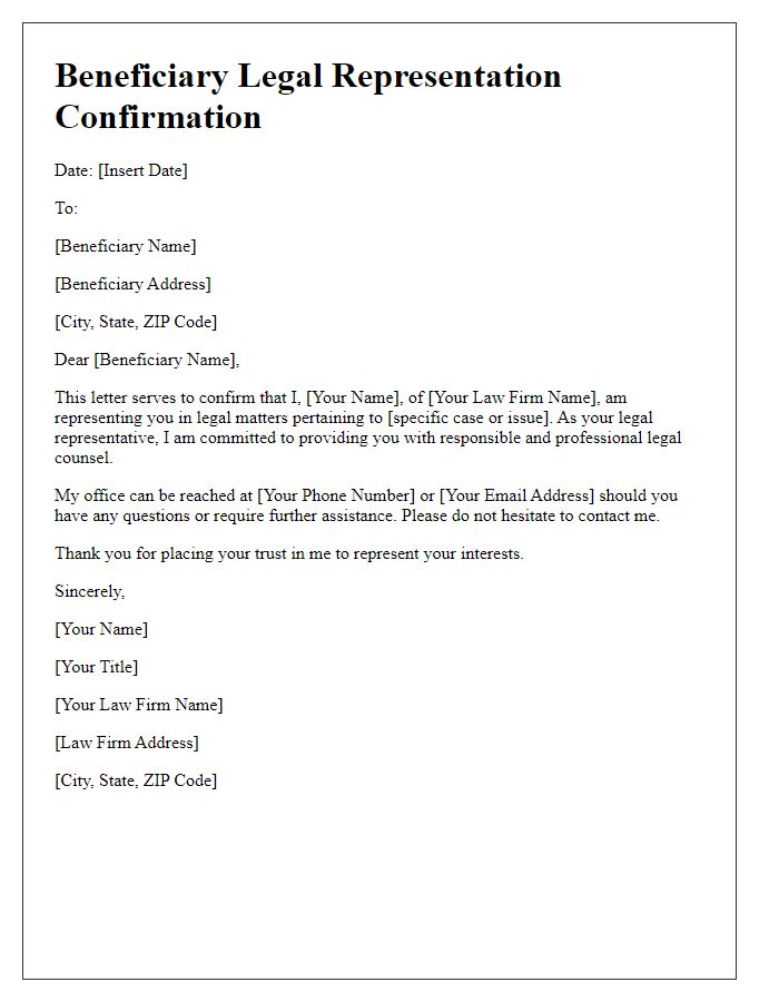 Letter template of Beneficiary Legal Representation Confirmation