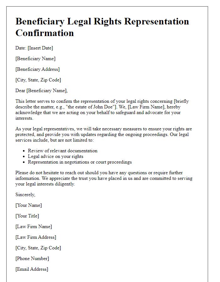 Letter template of Beneficiary Legal Rights Representation Confirmation