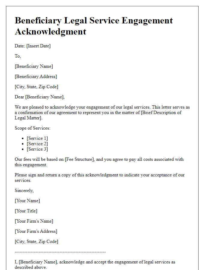 Letter template of Beneficiary Legal Service Engagement Acknowledgment