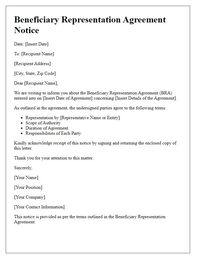 Letter template of Beneficiary Representation Agreement Notice