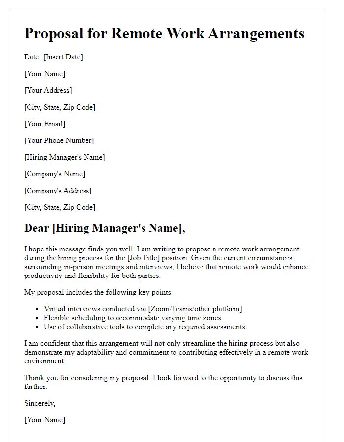 Letter template of proposal for remote work arrangements during hiring process