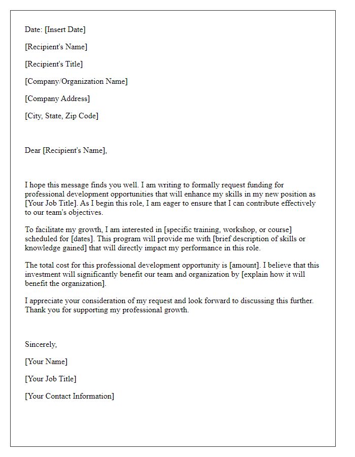 Letter template of request for professional development funding in new position