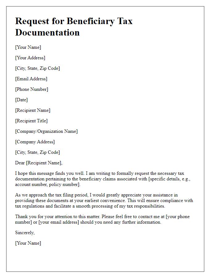 Letter template of request for beneficiary tax documentation