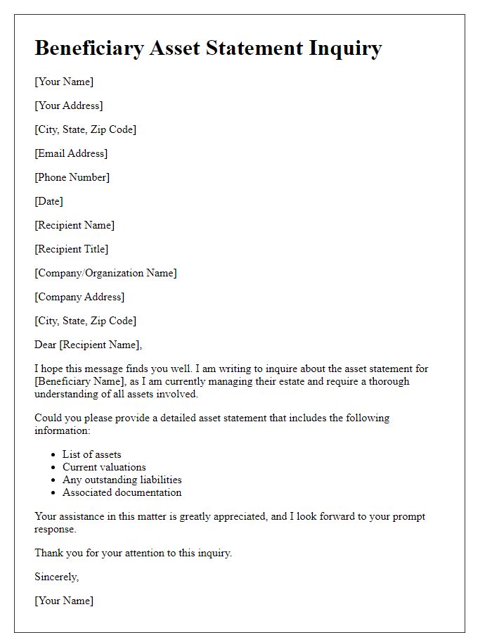 Letter template of beneficiary asset statement inquiry