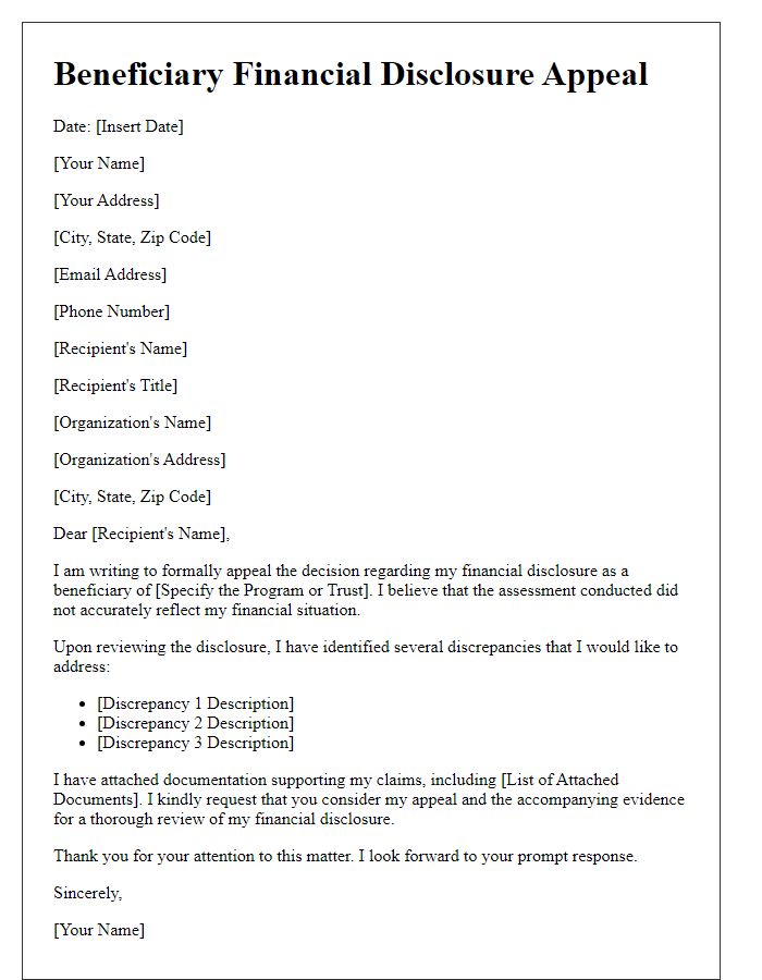 Letter template of beneficiary financial disclosure appeal