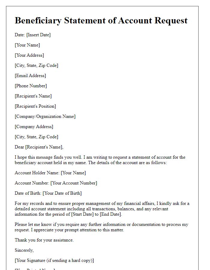 Letter template of beneficiary statement of account request