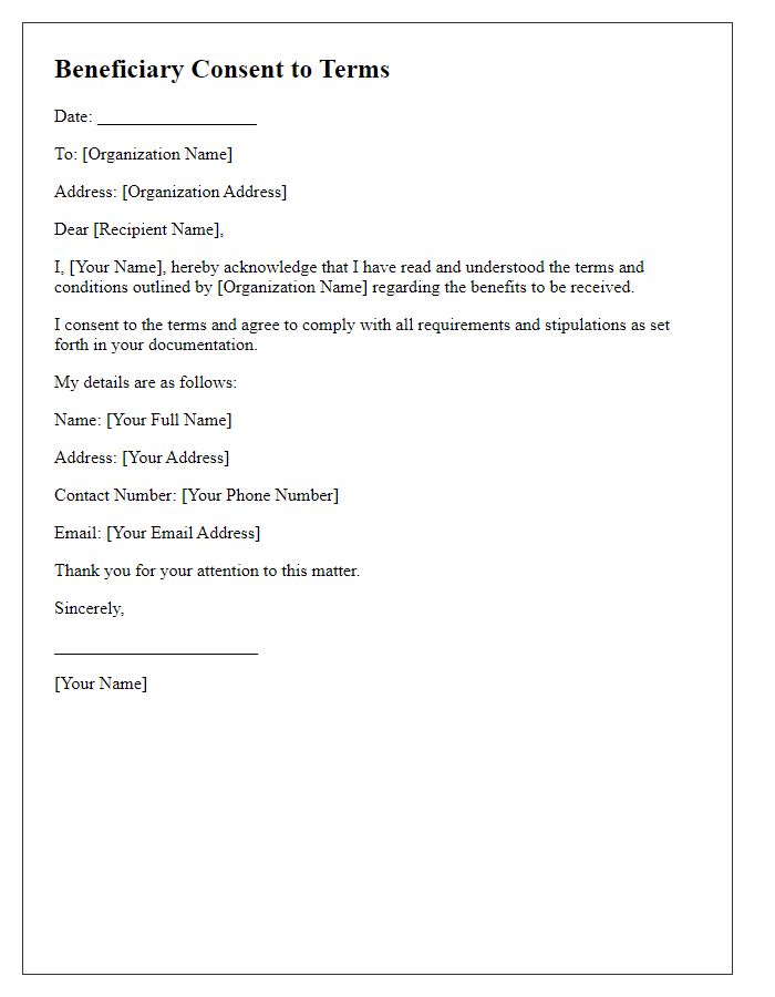 Letter template of beneficiary consent to terms