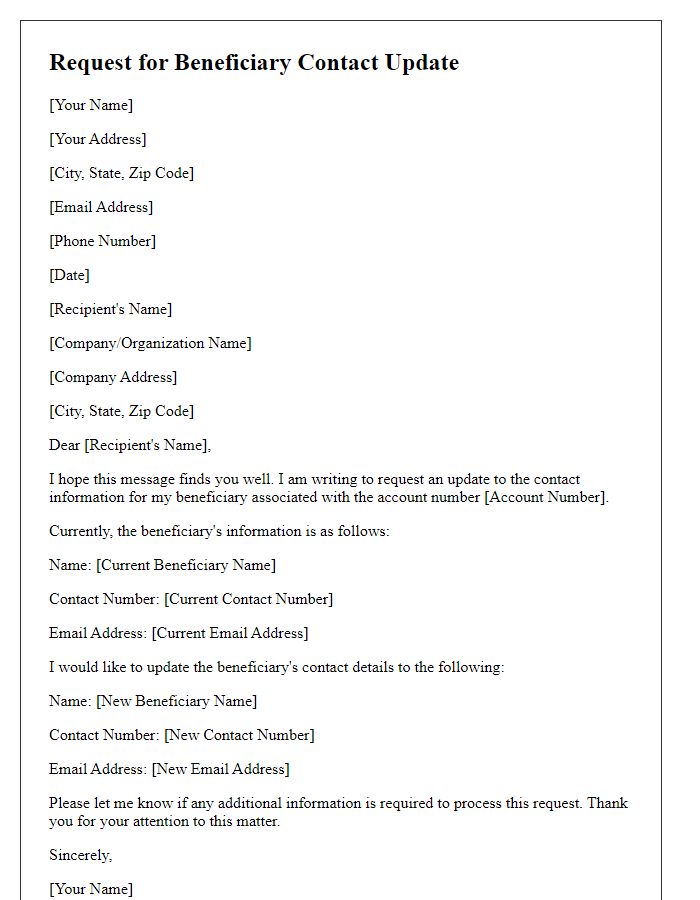 Letter template of request for beneficiary contact update