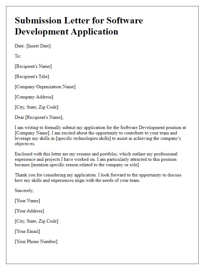 Letter template of submission for software development application