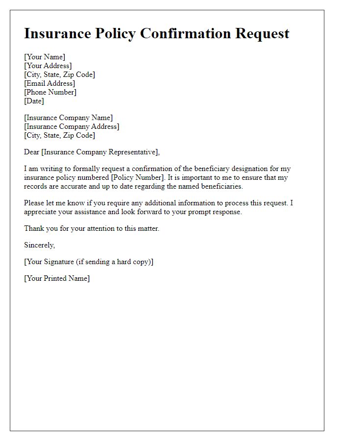 Letter template of beneficiary insurance policy confirmation request