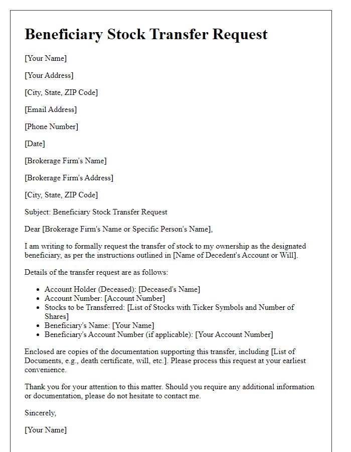 Letter template of beneficiary stock transfer request